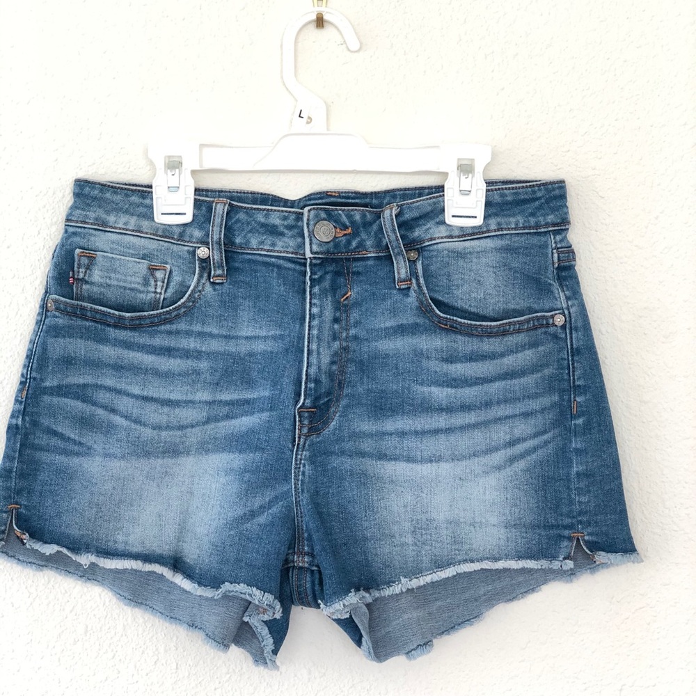 Distressed denim shorts